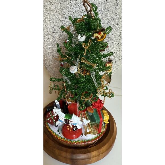 Vintage Westrim Beaded Christmas Tree Tiny Ornaments Wood Base Glass Dome 6 Inch - Picture 4 of 12